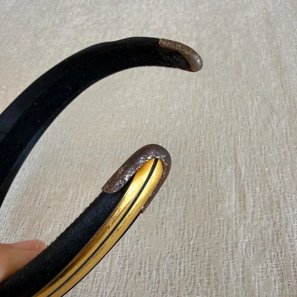 Vintage Black Satin Gold Trim Headband Beaded Mod Retro‎ Hair Accessory